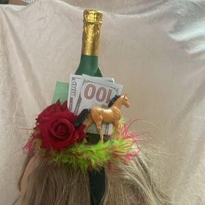 Kentucky Derby Hat Hairband Fascinator, Horse, booze betting totes, feathers